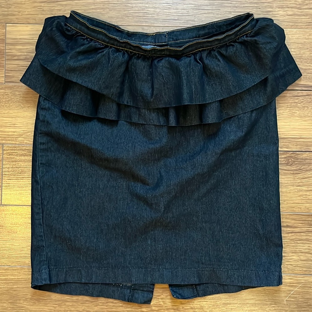 Bisou Bisou Denim Skirt with Lawyer Ruffles